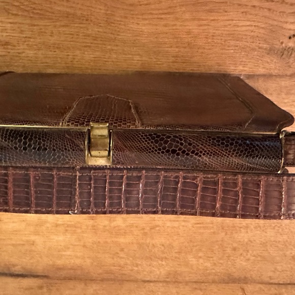 Vintage Genuine Lizard hand bag purse Brown 10"x8.5"x2.5" - Picture 3 of 8